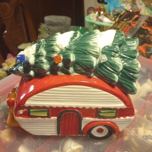 Holiday Ceramic Camper with Christmas Tree